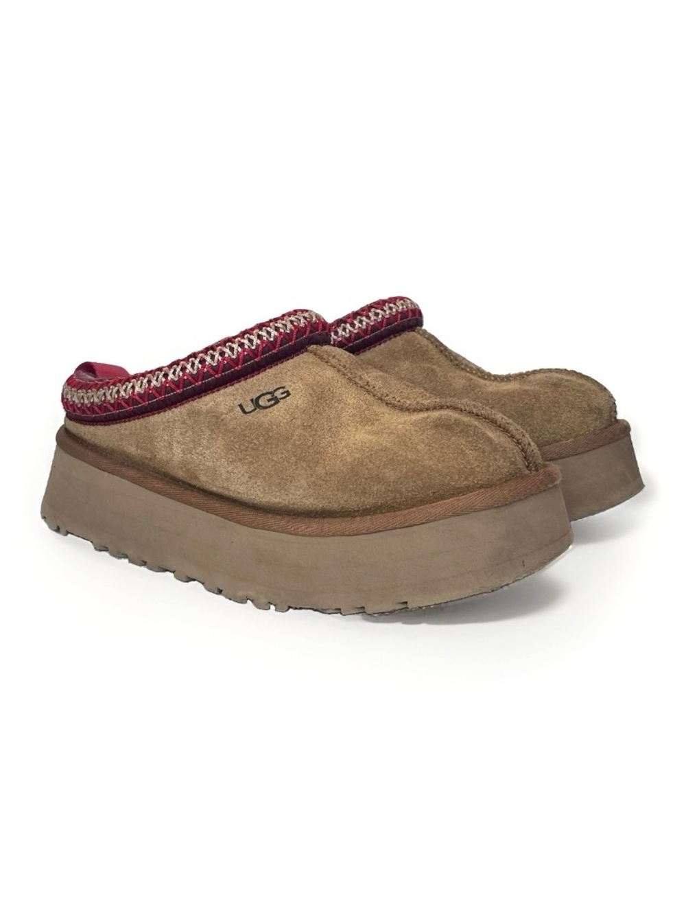 UGG Tazz Platform Slippers Clogs Chestnut Brown Suede Women's Size 6